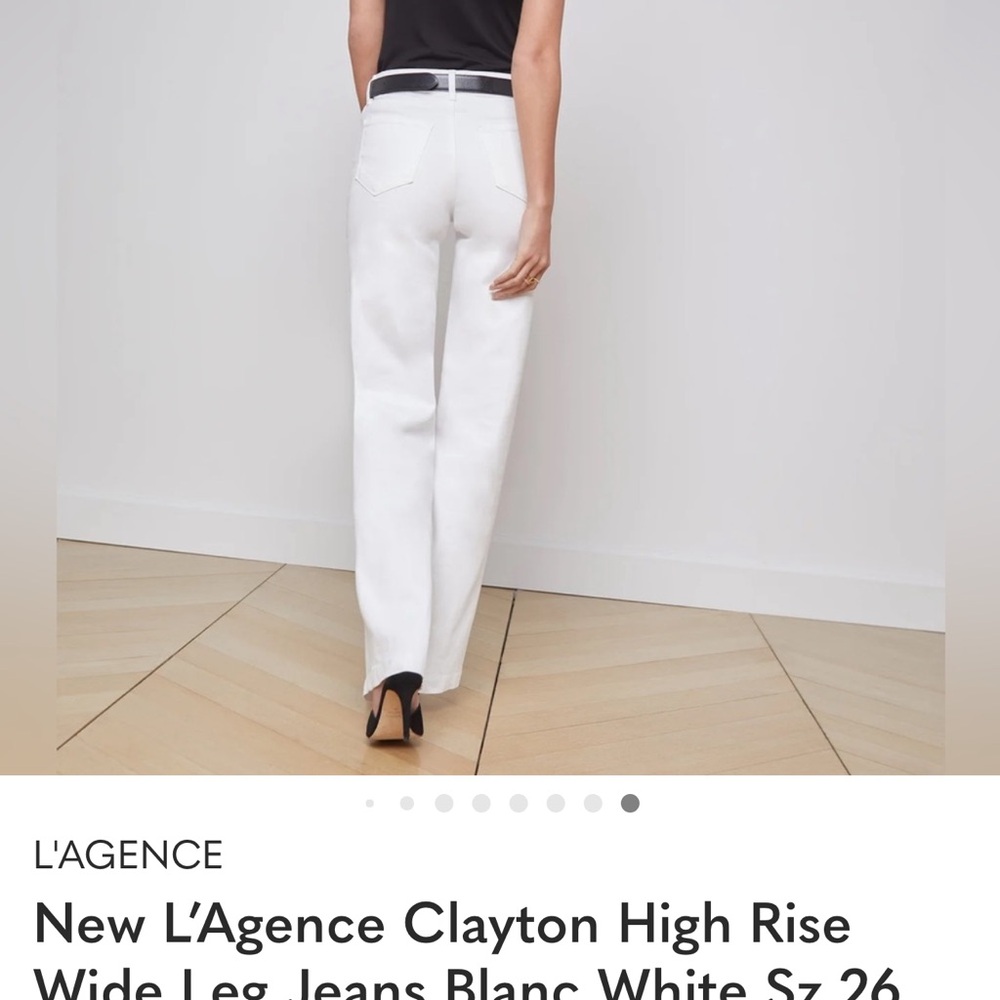 New L’Agence Clayton High Rise Wide Leg Jeans Blanc White Sz 26